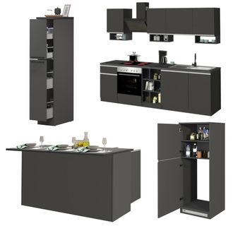 Dmora Dmora - Cocina Completa Armand, Conjunto De Cocina Modular, Cocina Modular Con M&uacute;ltiples Elementos, 100% Made In Italy, Antracita Y Pizarra, Con Embal