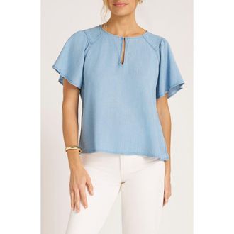 Matty M Hayden Flutter Sleeve Chambray Top at Nordstrom, Size X-Small