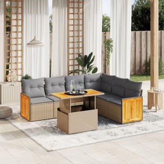 vidaXL Vidaxl - Set Sof&aacute;s De Jard&iacute;n 7 Piezas Y Cojines Rat&aacute;n Sint&eacute;tico Beige