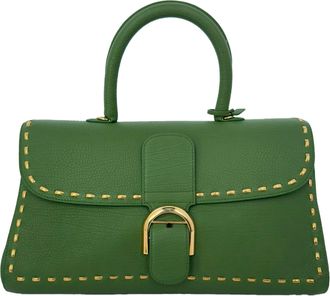 Deveaux New York Delvaux Surpique Brillant East West Handle Bag in Green Leather