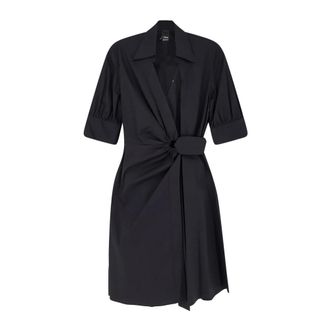 Pinko Knotted Wrap Midi Jurk - Dames - Wikkelkleedje - Zwart - M - Katoen - Kleedjes