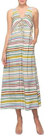 Melloday Stripe Sleeveless Linen Blend Dress in Green Multi Stripe at Nordstrom, Size X-Small