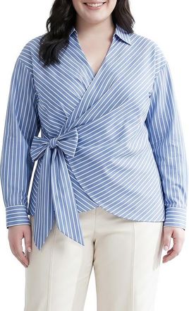 Standards & Practices Stripe Wrap Front Shirt in Blue at Nordstrom, Size 1X
