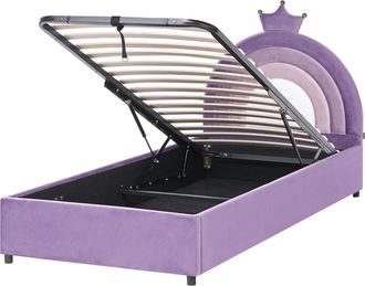 Beliani Cama Infantil Tapizada Moderna De Terciopelo 90 X 200 Cm Con Somier De Listones Espacio De Almacenaje Violeta Grisetot