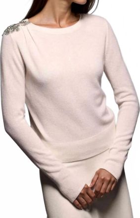 Minnie Rose Cashmere Top With Shoulder Embellishment In White