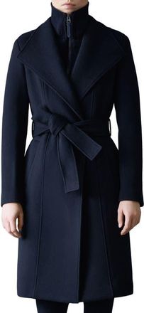 Mackage Norita Belted Double Face Wool Coat with Wool Blend Bib in Navy at Nordstrom, Size X-Large