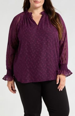 Anne Klein Ruffle Chiffon Top in Deep Plum at Nordstrom, Size 1X