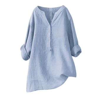 Generic Linen Shirt Dresses for Women UK 2025 3/4 Sleeve Sleeve Plus Size Summer Dressy Cotton Linen Button Down Blouses Ladies Casual Lightweight V Neck Roll