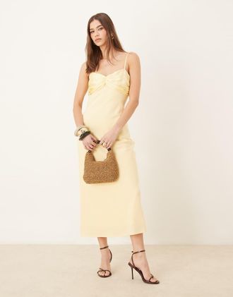 Pretty Lavish Vestito sottoveste lungo giallo limone con bustino in chiffon a contrasto