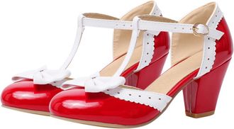 PartyKindom Sweet Bowknot High Heel Sandals for Women Summer Round Toe Shallow Design Red Patent Leather PU with Rubber Sole Stylish Footwear for Work and Shoppin