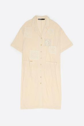 Bimba & Lola Shirt Dress With Crochet Details in Beige at Nordstrom, Size Medium