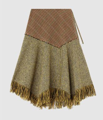 Ganni Jupe Woollen Check Patchwork Multicolour