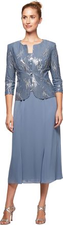 Alex Evenings Womens Tea Length Jacket Dress, Perfect for Weddings, Formal Events (Petite and Regular Sizes) Special Occasion, Steel Blue, 18 (Pack of 2)