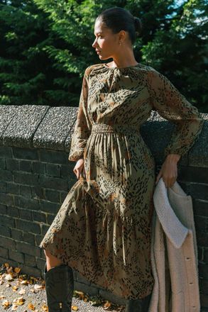 Roman Speckled Print Keyhole Midi Dress