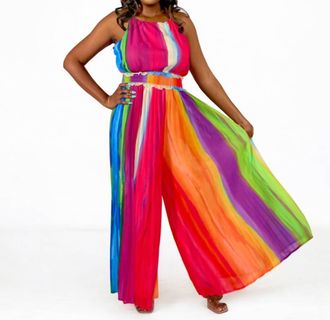Flying Tomato Off Limits Sleeveless Pleated Jumpsuit In Red Multi