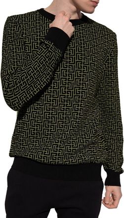 Balmain Mens Labyrinth Print Long Sleeve - Black Cotton - Size Medium