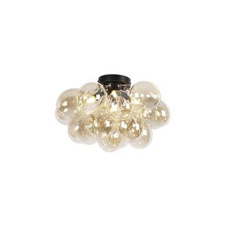 QAZQA Qazqa - Diseño Plafón de diseño negro con cristal ámbar 4 luces - Uvas Vidrio /Acero Esfera Adecuado para led Max. 4 x 28 Watt