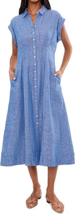 Lilly Pulitzer Tonya Linen Midi Dress In Starlight Navy X Resort White