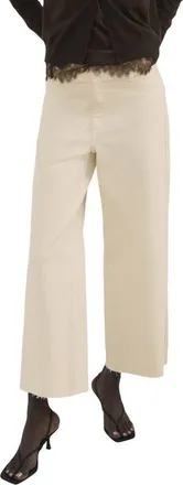 Mango Catherin Frayed High Waist Wide Leg Culotte Jeans in Vanilla at Nordstrom, Size 6