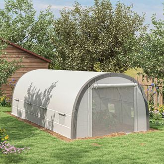 OUTSUNNY 6 x 3 x 2 m Polytunnel Greenhouse Pollytunnel Tent Steel Frame in White