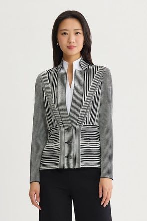 Ming Wang Monochrome Striped Knit Jacket in Black at Nordstrom, Size Medium