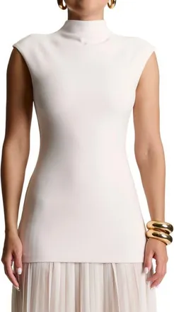 Naked Wardrobe Funnel Neck Mixed Media Maxi Dress in Bone at Nordstrom, Size X-Small