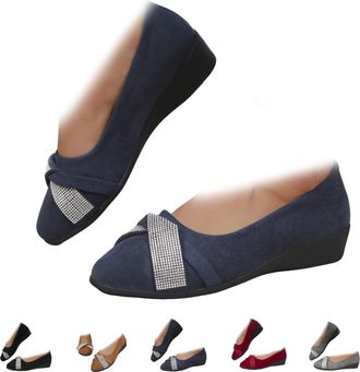 Generic Womens Lightweight Fashion Rhinestone Wedge Shoes Low Heel Slip On Shoes, Pointed Toe Dress Shoes for Women, Sparkly Comfortable Ballet Flats for Work