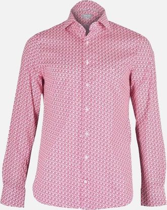 Michael Kors Mens Diagonal Logo Print Cotton Stretch Slim-Fit Shirt, Cherry Red - Pink - Size: Regular/40