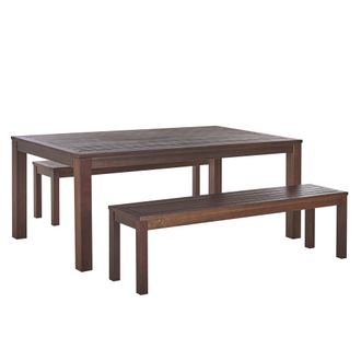 Beliani Conjunto De Jard&iacute;n Mesa Rectangular Madera De Eucalipto Natural 180 X 100 Cm 2 Dise&ntilde;o R&uacute;stico Interior Exterior Tuscania