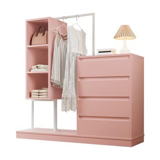 STILVORA Armario Con 4 Cajones, 3 Estantes Abiertos Y 1 Barra Para Colgar, Para Dormitorio O Recibidor, Aglomerado, Rosa