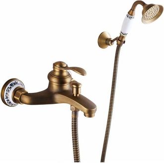 OEM Grifo De Ba&ntilde;era - Grifo De Ducha Con Ducha De Mano, Mezclador Monomando De Lat&oacute;n, Montaje En Pared Con Soporte Y Manguera De 1,5 M, Para Ba&ntilde;o, Acabado
