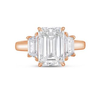 Diana M. Jewels 18kt rose gold lab grown 20ct emerald diamond ring with trapezoids on the sides