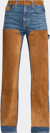 Veronica Beard Dylan High-Rise Suede-Panel Jeans