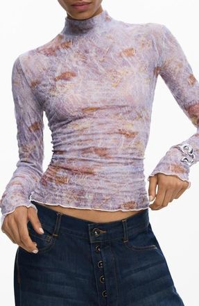 Desigual Embroidered Long Sleeve T-Shirt in Blue/Red Multi at Nordstrom, Size Large