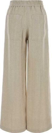 Brunello Cucinelli Womens Linen Blend Wide-Leg Trousers Beige Cotton
