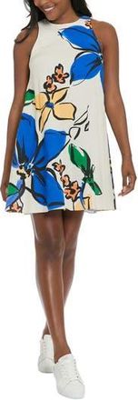 London Times Linen Blend Trapeze Dress in Ivory/Royal Blue at Nordstrom Rack, Size X-Large