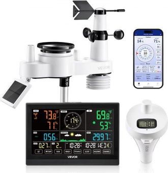 OEM Estaci&oacute;n Meteorol&oacute;gica Solar Wifi 7 En 1, Con App, Pantalla De 190,5 Mm, Sensor Solar Inal&aacute;mbrico Para Exterior, Term&oacute;metro De Piscina, Pluvi&oacute;metro, P