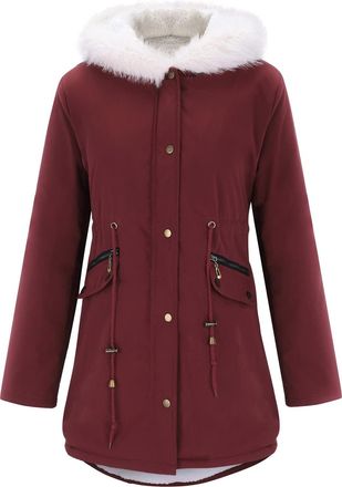 Generic Winter Coats for Women UK Hooded Parka Coat Thick Fleece Lined Jackets Ladies Winter Coats with Pockets Outdoor Full Zip Outerwear Warm Padded Windpro