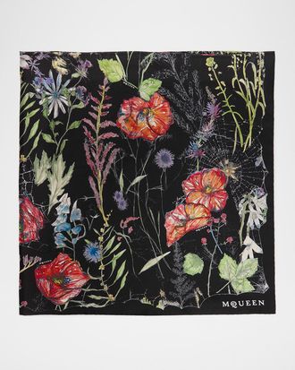 Alexander McQueen Spider Floral Silk Twill Scarf