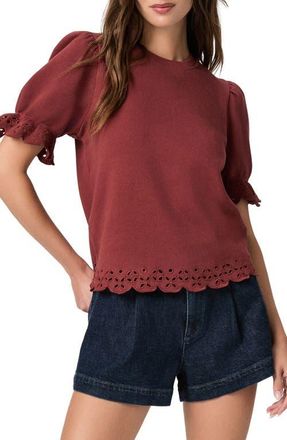 Paige Ciabatta Eyelet Detail Cotton Knit Top in Burnt Sienna at Nordstrom, Size X-Small