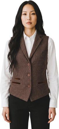 TruClothing Womens Brown Tweed Herringbone Tailored Fit Waistcoat - IMW04