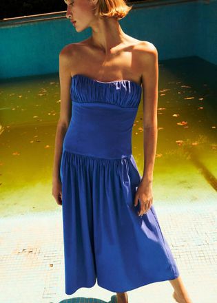 Mango Vestito senza spalline increspato blu - Donna - S - MANGO