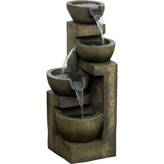 OUTSUNNY Fuente De Jard&iacute;n 5w Fuente De Agua En Cascada De 4 Niveles Con Bomba De Agua Y Salida De Agua Ajustable Para Decoraci&oacute;n Patio 25x24x60 Cm