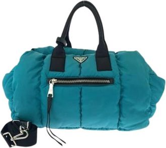 Prada Pre-owned Nylon Tessuto Bomber Turquoise Tote - Dames - Vintage Handtas - Groen - ONE Size - Nylon - Vintage