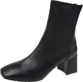 Generic Shoes Womens Zip Squared Boots Solid Ladies Squared Heels Up Toe Womens Boots Womens Fashion High Rubber Rain Boots Dots (Black, 4.5)