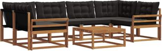 vidaXL Conjunto De Sof&aacute;s De Exterior 7 Uds. Natural Y Negro Vidaxl
