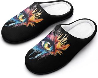 Generic Watercolor Eyes Feather Funny Mens Slippers Cotton Warm House Shoes Memory Foam Sandals Print Size 7-14