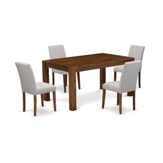 East West Furniture 5Pc Kitchen Set Offers a Kitchen Table and 4 Parson Chairs with Doeskin Color Linen Fabric