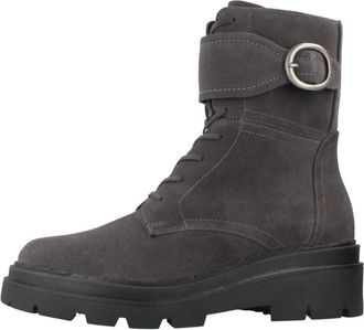 Geox Stijlvolle Enkellaarsjes van Kunstleer - Dames - Veterlaarzen - Grijs - 38 EU - Leer - Schoenen