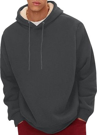 Generic Cocila MenS Spring Autumn And Winter Pure Color Simple Plus Velvet Thickened Casual Pullover Hoodie Long Sleeve Warm Sweatshirt Oversized Blanket (Dar